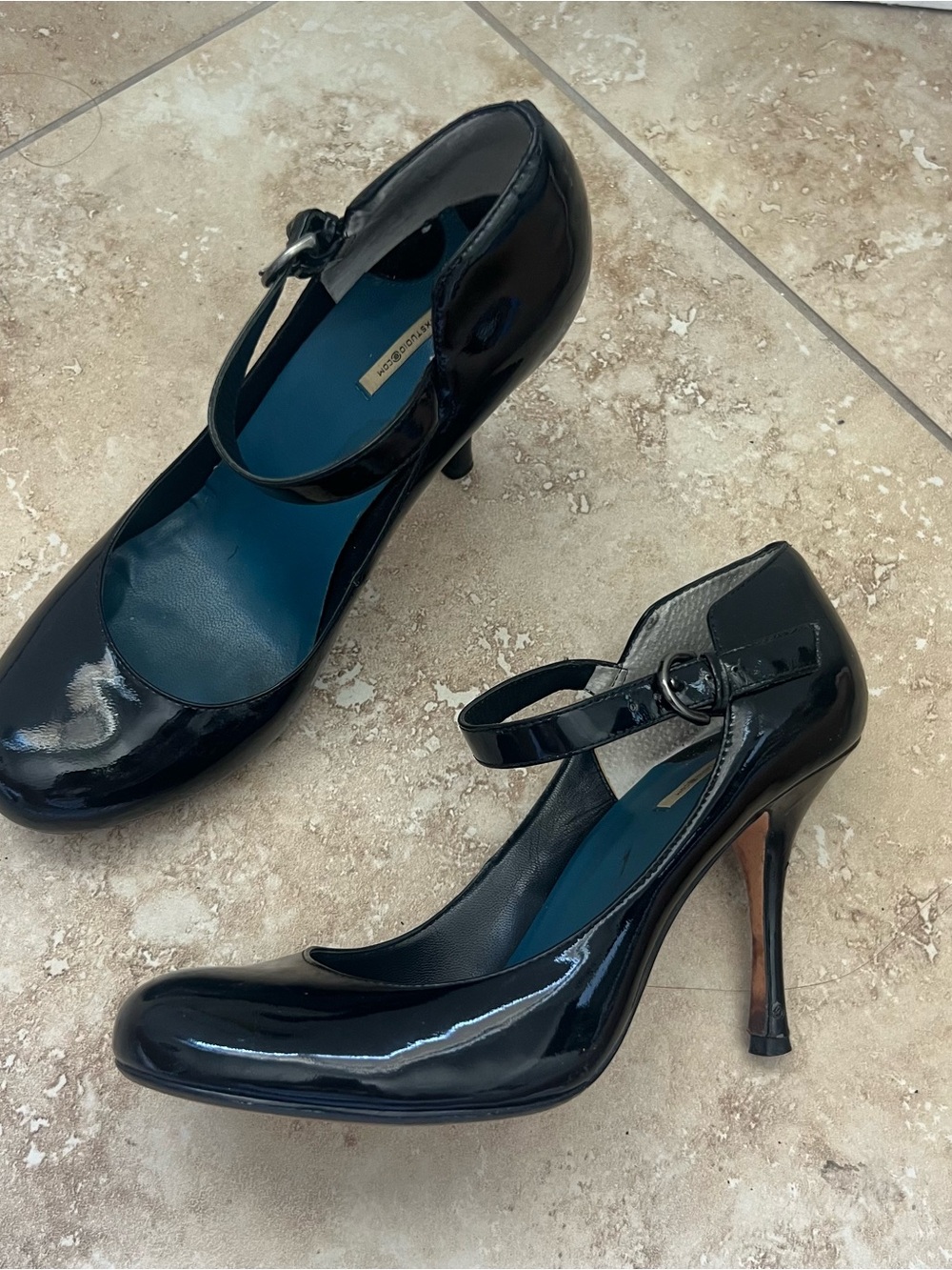 Max Studio Black Patent Mary Jane Heels with Ankle Strap